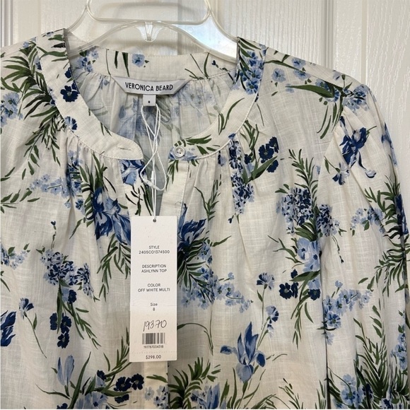 Veronica Beard Ashlynn Cotton Blouse in Off-White Multi Size 8 - Picture 10 of 12